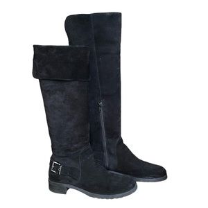 Danielle Italian Suede Over the Knee Flat Riding Boots Black, Size EU40  US 9.5